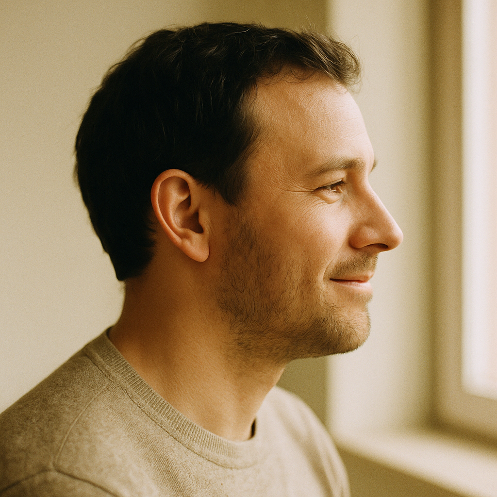 Side-profile portrait of an adult in soft natural daylight